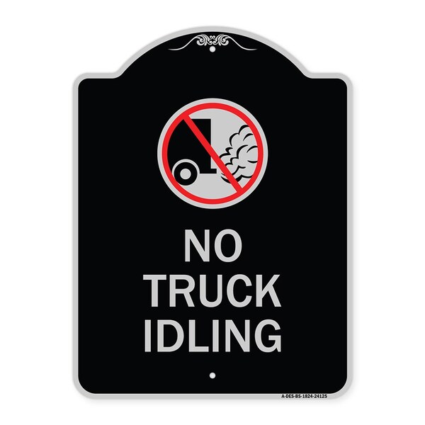 Driveway No Truck Idling W/ Graphic Heavy-Gauge Aluminum Sign, 24" x 18", BS-1824-24125